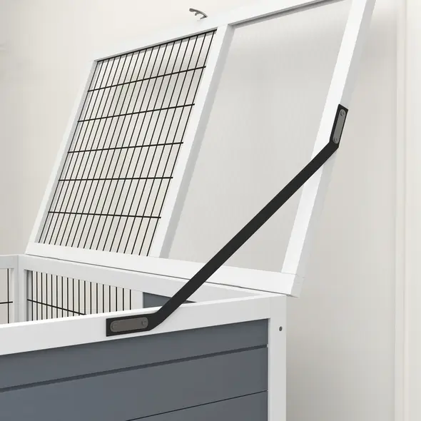 PawHut Double Deckers Guinea Pig Cage, Indoor Rabbit Hutch with Feeding Trough, Trays, Ramps, Openable Top - Grey - 8