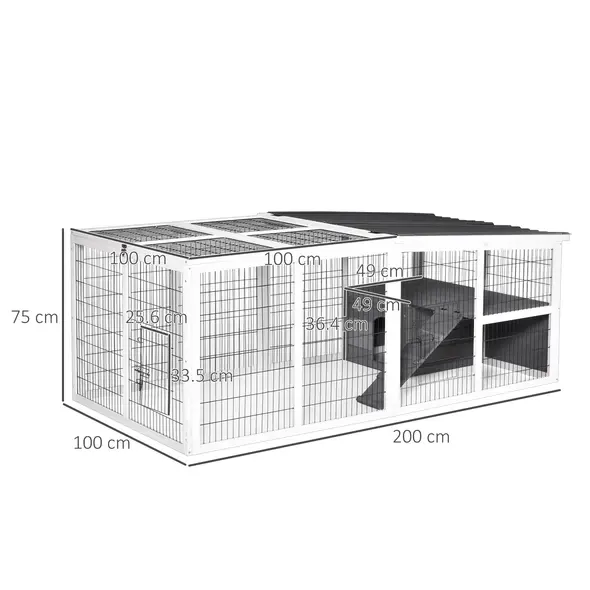 PawHut Guinea Pigs Hutches Wooden Small Rabbits Hutches Pet Run Cover Indoor Outdoor, Grey - 3