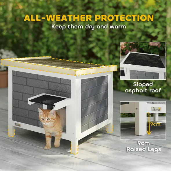PawHut Outdoor Cat House Insulated with Openable Roof, Weatherproof Feral Cat Shelter for Rabbits, Cats, Grey - 5
