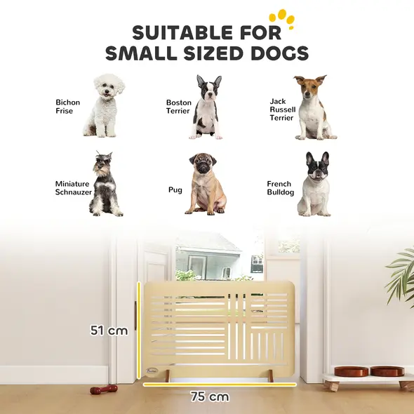 PawHut Freestanding Pet Gate, Portable Dog Barrier Gate with Feet for Small Breeds, 75 x 51 cm, Natural Wood - 3