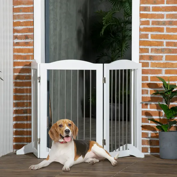 PawHut Foldable Dog Gate, Freestanding Pet Gate, with Two Support Feet, for Staircases, Hallways, Doorways - White - 2