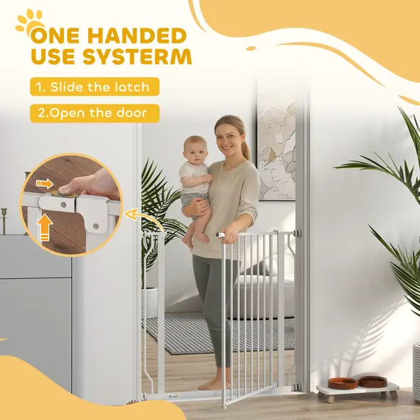 PawHut Extra Wide Dog Gate, with Door Pressure, for Doorways, Hallways, Staircases - White - 5
