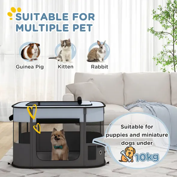 PawHut Foldable Dog Pen with Storage Bag for Indoor/Outdoor Use, Portable Pet playpen, with Ground Stakes - Grey - 4