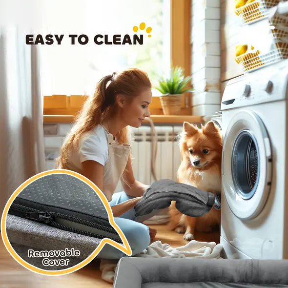 PawHut Dog Sofa Bed, Washable Pet Bed with Removable Cover and Non-Slip Bottom for Small, Medium and Large Dogs, Grey - 7