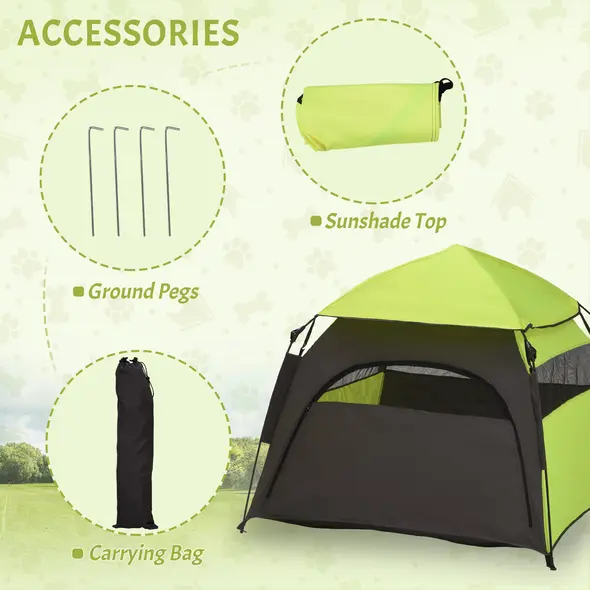 PawHut Foldable Dog Cat Tent with Water-Resistant Oxford, Carry Bag for Extra Large Dog, Green - 7