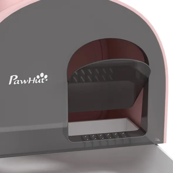 PawHut Hooded Cat Litter Box, Kitten Litter Tray, with Lid, Scoop, Filter, Flap Door, Pink - 7