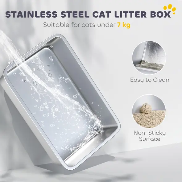 PawHut Extra Large Stainless Steel Litter Box, Enclosed Cat Litter Tray with Scoop, Deodorizer Bag, Front-Entry and Top-Exit - 4