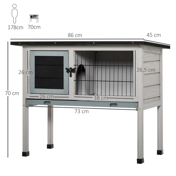 PawHut Elevated Fir Wood Guinea Pigs Hutches Tray Openable Asphalt Roof Outdoor Pet Cage Grey - 3