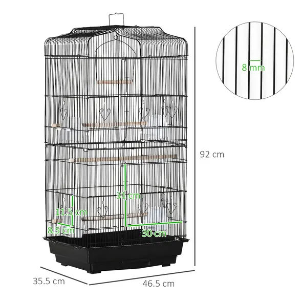 PawHut Large Metal Bird Cage with Stand, Perches, Food Bowls, Swing, for Budgies, Parakeets, Black - 3