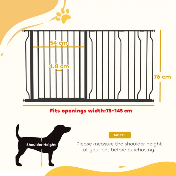 PawHut Extra Wide Dog Safety Gate, with Door Pressure, for Doorways, Hallways, Staircases - Black - 3