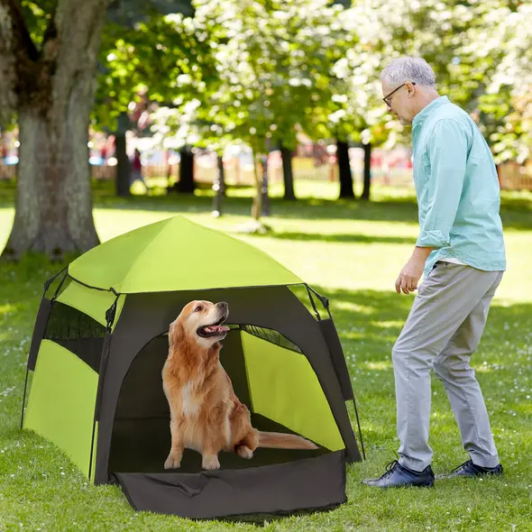 PawHut Foldable Dog Cat Tent with Water-Resistant Oxford, Carry Bag for Extra Large Dog, Green - 2
