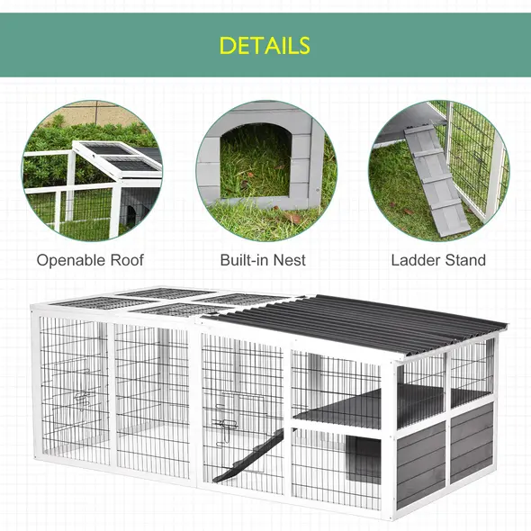 PawHut Guinea Pigs Hutches Wooden Small Rabbits Hutches Pet Run Cover Indoor Outdoor, Grey - 6