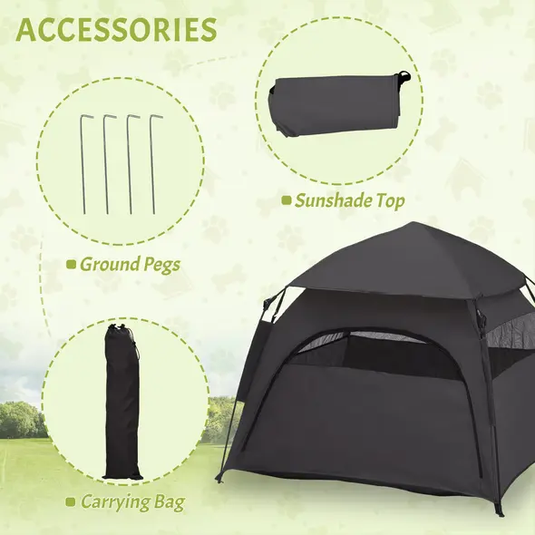 PawHut Foldable Dog Cat Tent with Water-Resistant Oxford, Carry Bag for Extra Large Dog, Charcoal Grey - 7