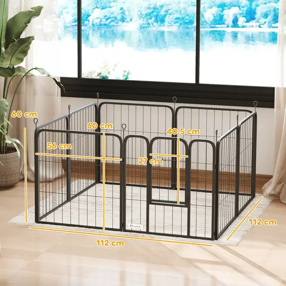 PawHut Eight-Panel Dog Playpen with Door, for Large Dogs, Indoors, Outdoors, 60cm Tall, Black - 3