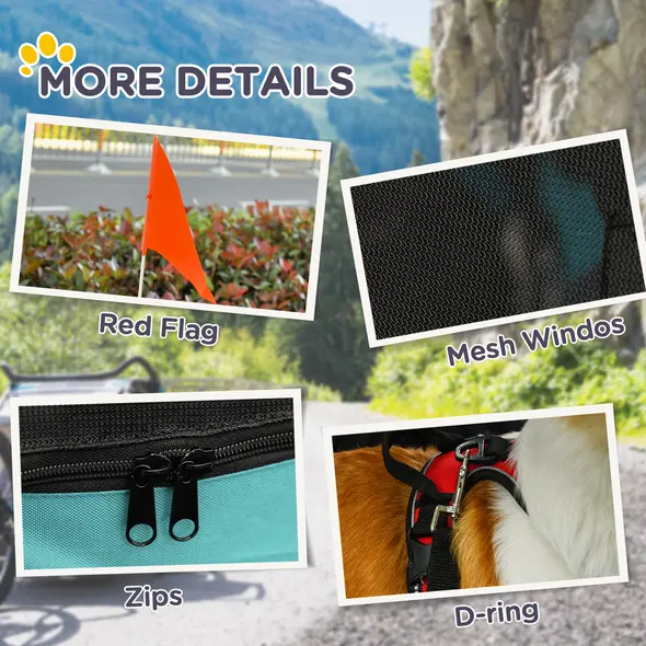 PawHut Folding Dog Bike Trailer Pet Cart Carrier for Bicycle Travel in Steel Frame with Hitch Coupler - Light Blue & Grey - 8