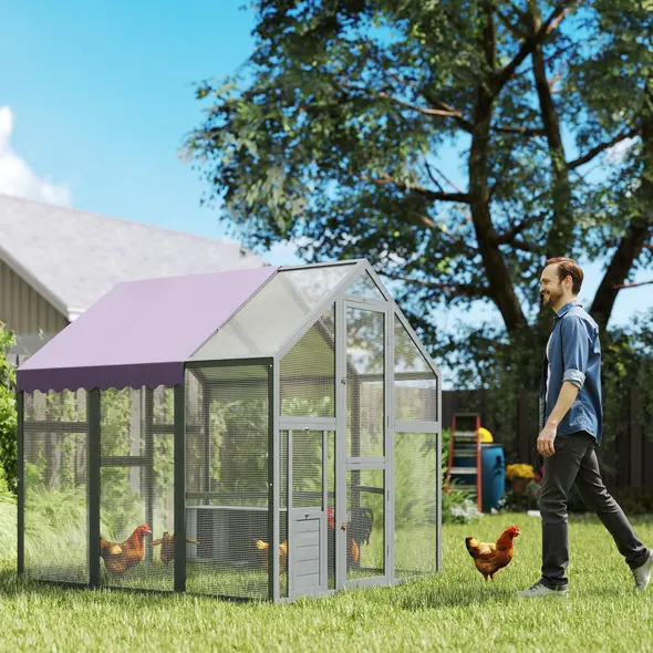 PawHut Large Walk In Chicken Run with Waterproof & Anti-UV Cover, for 6-8 Chickens, for Garden, Farm, 5.5' x 6' x 6' - 2