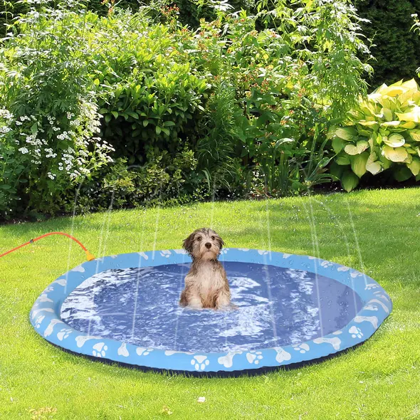 PawHut Dog Splash Pad, Pet Sprinkler Mat, Non-Slip Dog Paddling Pool, Foldable Outdoor Sprinkler and Splash Mat Water Play for Garden, Patio, Summer Fun, 170 cm - 2