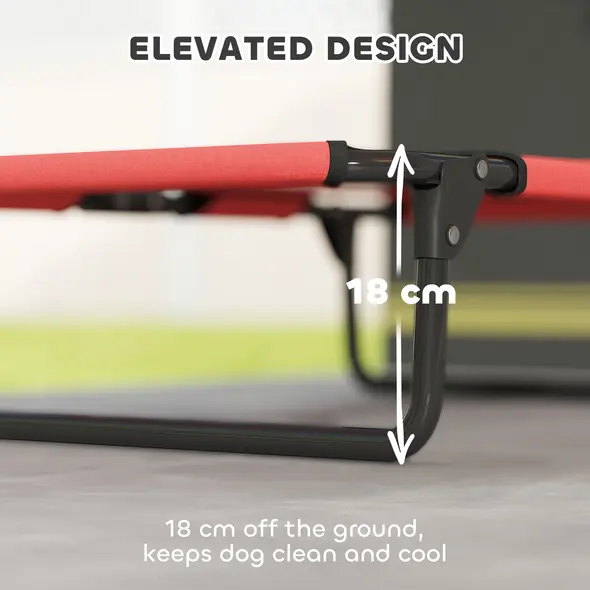 PawHut Portable Raised Dog Bed, Elevated Pet Cot with Breathable Mesh for Indoor Outdoor, for Small Medium Dogs, Red - 4