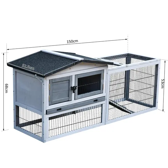 PawHut Small Animal Two-Level Fir Wood Guinea Pigs Hutches w/ Ramp Burnt Grey - 3