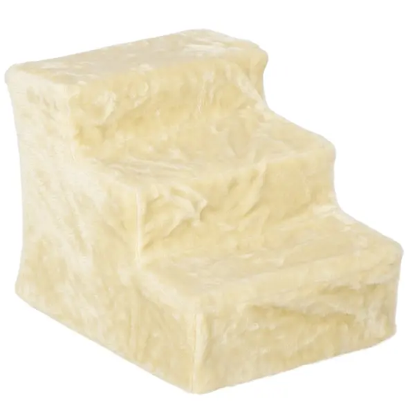 PawHut Three-Step Dog Stairs, with Washable Plush Cover, for High Bed Sofa, Dog Stairs for Small Dog and Cat - Beige - 1