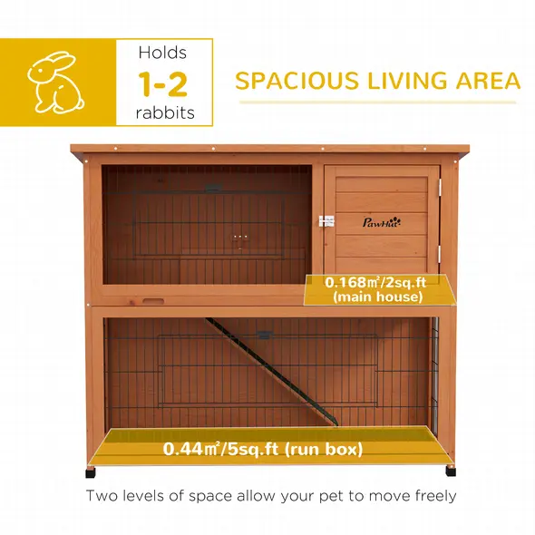 PawHut Two-Tier Antiseptic Wood Rabbit Hutch, 102cm Guinea Pig Hutch with Run - Orange - 5