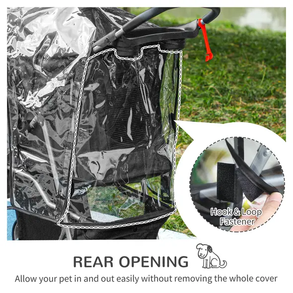 PawHut Pet Travel Stroller with Rain Cover, 4 Wheels Foldable Travel Carriage with Wheels Zipper Entry Cup Holder Storage Basket Black - 7