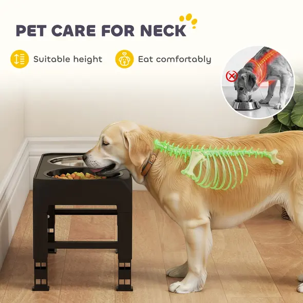 PawHut Raised Dog Bowl, Foldable Elevated Dog bowls with Slow Feeder, 4 Adjustable Heights, for Small Medium Large Breeds - 5