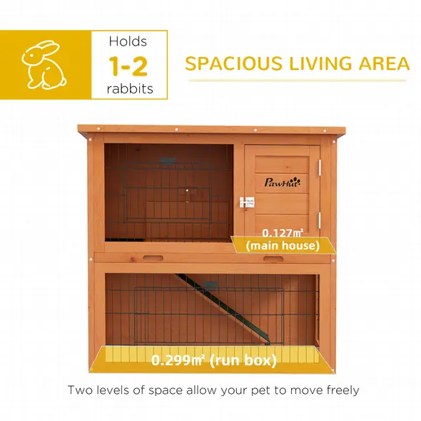 PawHut Two-Tier Antiseptic Wood Rabbit Hutch, 80cm Guinea Pig Hutch with Run - Orange - 5