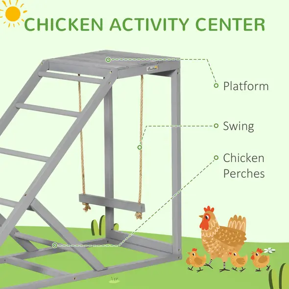 PawHut Wooden Chicken Coop Toy with Swing, Ladder, Platform, Grey - 4