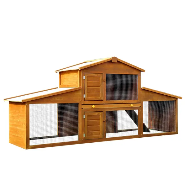PawHut Small Animal Deluxe XXL Fir Wood 2-Tier Guinea Pigs Hutches Natural Wood Tone - 1