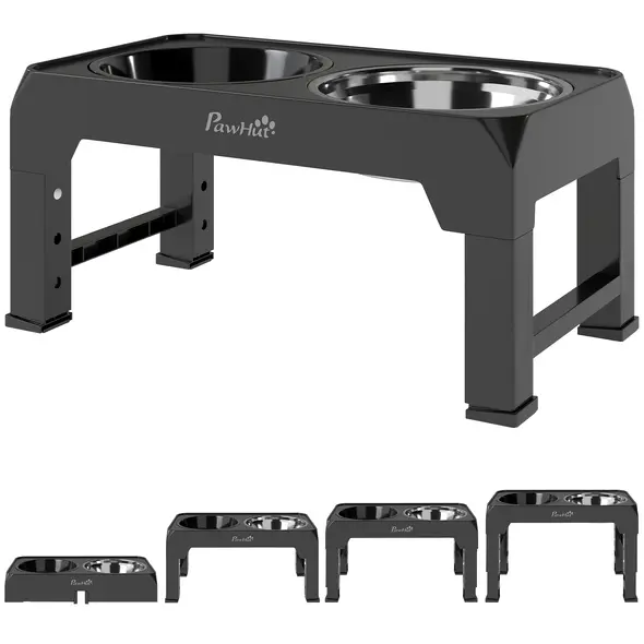 PawHut Raised Dog Bowl, Foldable Elevated Dog bowls with Slow Feeder, 4 Adjustable Heights, for Small Medium Large Breeds - 1