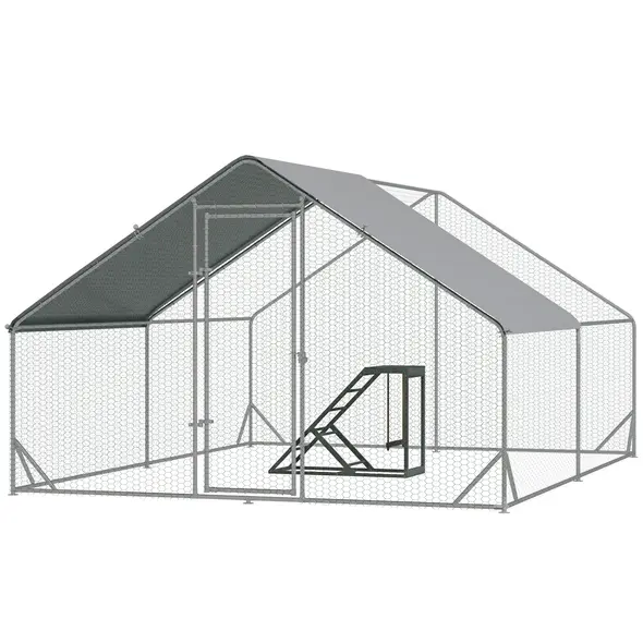 PawHut Walk In Chicken Run with Chicken Activity Shelf and Cover, 3 x 4 x 2m - 1