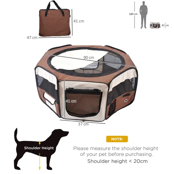 PawHut Portable Cat Dog Playpen Pet Puppy Rabbit Guinea Pig Pen Run Dia 90 x 41H cm Indoor & Outdoor Brown - 3