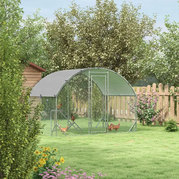 PawHut Walk-In Chicken Run, Metal Chicken Coop with Cover, Outdoor Hen Poultry House Cage with Chicken Activity Shelf, for Chickens, Rabbits, Ducks, 2.8 x 1.9 x 2m - 2