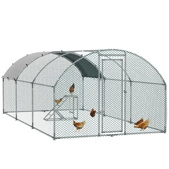 PawHut Walk In Chicken Run with Chicken Activity Shelf and Cover, 2.8 x 5.7 x 2m - 1