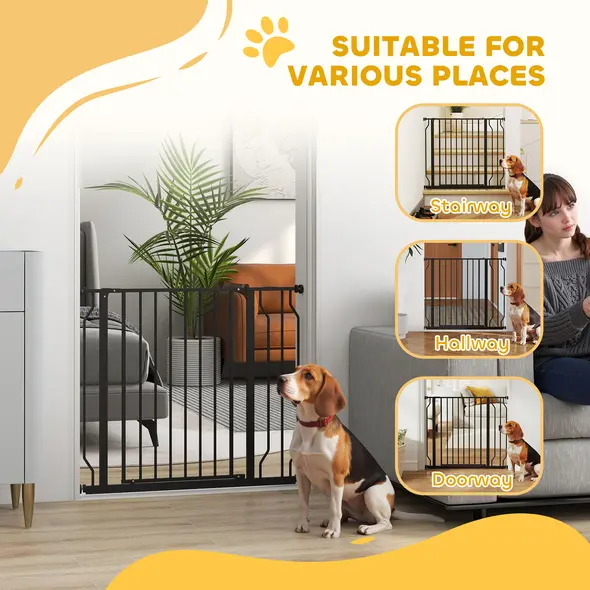 PawHut Wide Dog Safety Gate, with Door Pressure, for Doorways, Hallways, Staircases - Black - 7