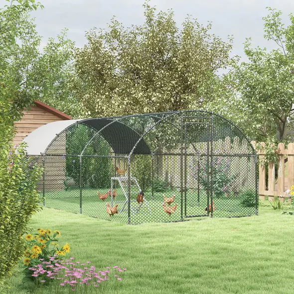 PawHut Walk In Chicken Run with Chicken Activity Shelf and Cover, 2.8 x 5.7 x 2m - 2