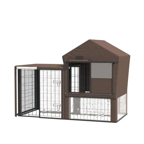 PawHut Rabbit Hutch Cover, Water-Resistant Pets Cage Protector, Breathable Guinea Pig Cage Cover - Brown - 1