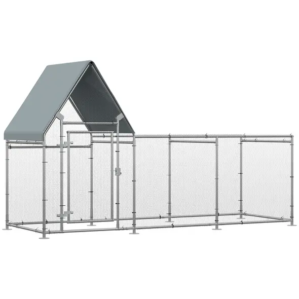 PawHut Walk In Chicken Run Chicken Coop, Large Poultry Cage Hen House for 6-8 Chickens Outdoor w/ Water-Resist Cover 302 x 107 x 172cm - 1