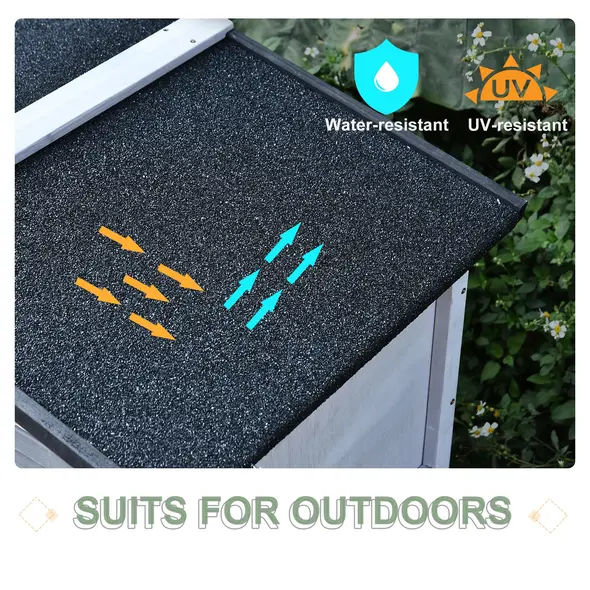 PawHut Small Animal Two-Level Fir Wood Guinea Pigs Hutches w/ Ramp Burnt Grey - 5