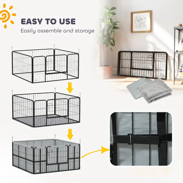 PawHut Steel Dog Whelping Box with Washable Whelping Pad, Wind-Resistant Cloth, for Small, Medium Dogs, 122 x 122 x 60cm - 7