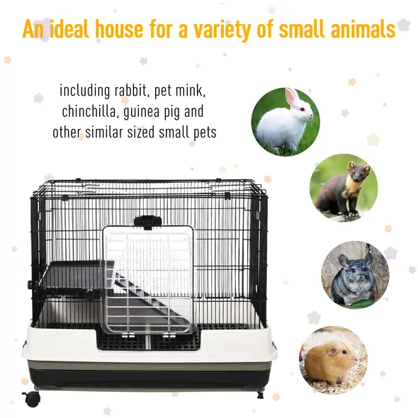 PawHut Small Animal Guinea Pigs Hutches Steel Wire Rabbit Cage Pet Play House  W/ Waste Tray Black - 4