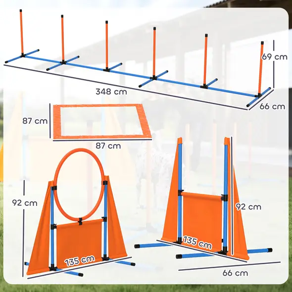PawHut Seven-Piece Dog Agility Equipment Set with Weave Poles, Jump Ring, Hurdle, Pause Box, Carry Bag, Orange - 3