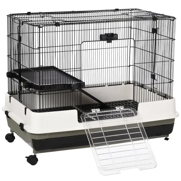 PawHut Small Animal Guinea Pigs Hutches Steel Wire Rabbit Cage Pet Play House  W/ Waste Tray Black - 2