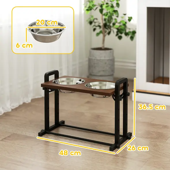 PawHut Raised Dog Bowls with Stand, 4 Heights Adjustable Pet Feeder with 3 Adjustable Angles for Small, Medium & Large Breeds, Brown - 3