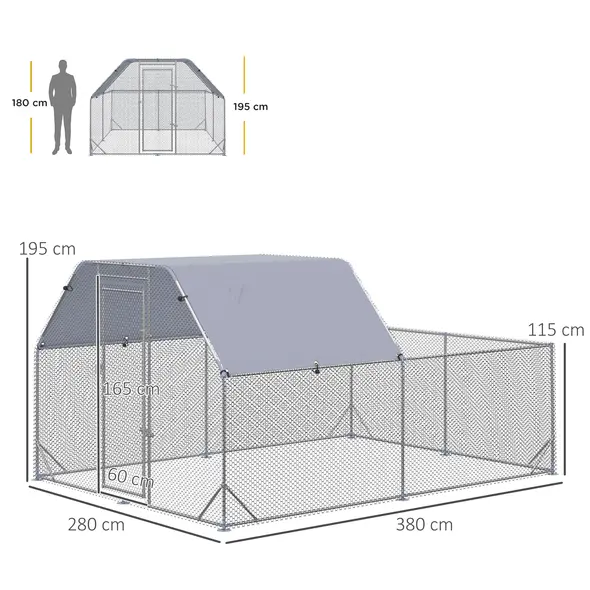 PawHut Walk In Chicken Run Chicken Coop with Roof Outdoor for 10-12 Chickens, Hen House, Duck Pen, 2.8 x 3.8 x 2 m - 3