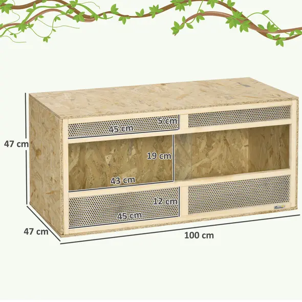 PawHut Reptile Terrarium Vivarium Habitat w/ Transparent Sliding Doors, Breathable Mesh, for Lizards, Horned Frogs, Snakes and Chameleons, 100 x 47 x 47cm - 3