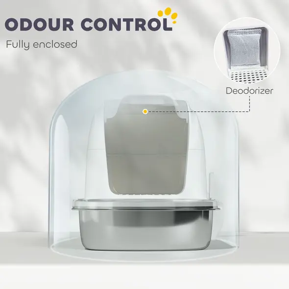 PawHut Stainless Steel Cat Litter Box with Lid, for Cats, Enclosed Cat Litter Box with Flip Cover, Scoop - 5