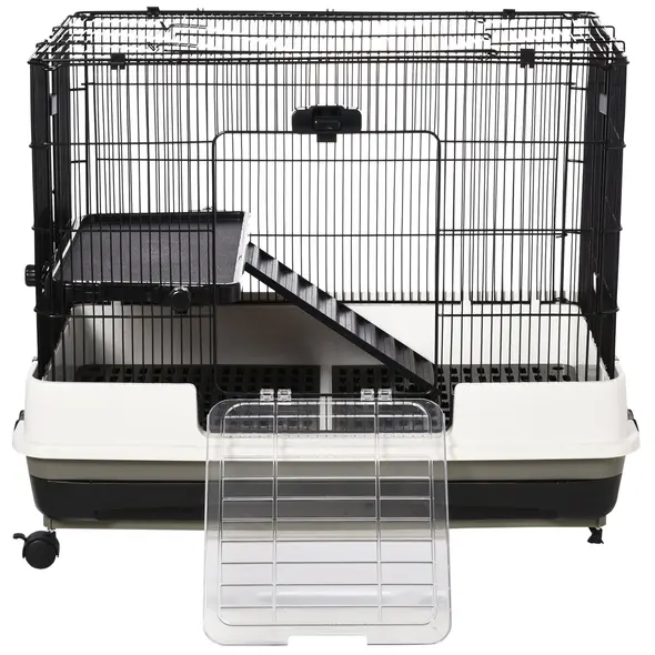 PawHut Small Animal Guinea Pigs Hutches Steel Wire Rabbit Cage Pet Play House  W/ Waste Tray Black - 8
