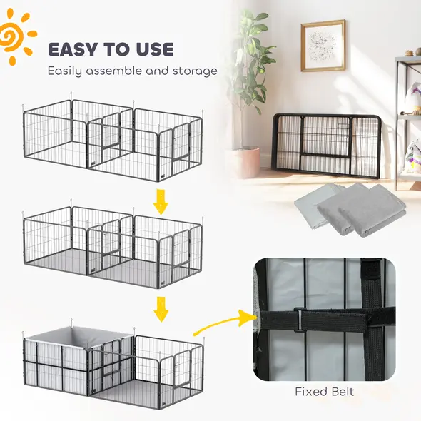 PawHut Seven-Panel Dog Whelping Box, Dog Playpen with Washable Whelping Pads, Wind-Resistant Fabric, for Small and Medium Dogs - 8
